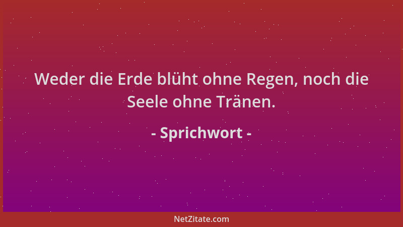 Sprichwort - Weder die Erde blüht ohne Regen, noch die Seele ohne Tränen....