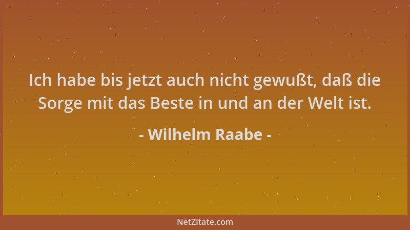 Wilhelm Raabe - Ich habe bis jetzt auch nicht gewußt, daß die Sorge mit das Beste in und an der Welt ist....