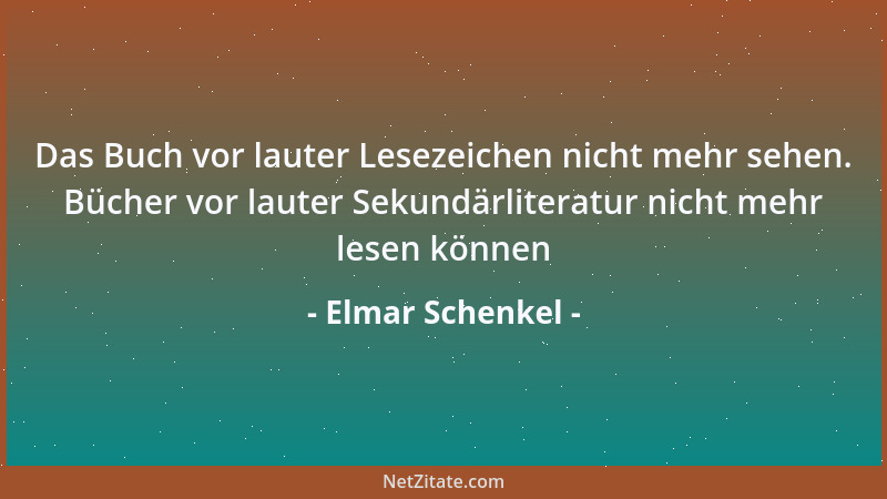 Elmar Schenkel - Das Buch vor lauter Lesezeichen nicht mehr sehen. Bücher vor lauter Sekundärliteratur nicht mehr lesen kön...