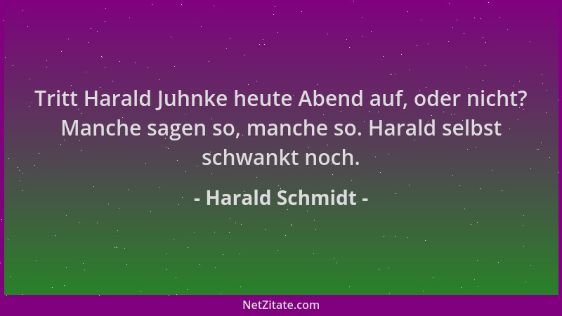 Harald Schmidt - Tritt Harald Juhnke heute Abend auf, oder nicht? Manche sagen so, manche so. Harald selbst schwankt noch....
