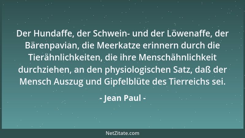 Jean Paul - Der Hundaffe, der Schwein- und der Löwenaffe, der Bärenpavian, die Meerkatze erinnern durch die Tierähnlichkeit...