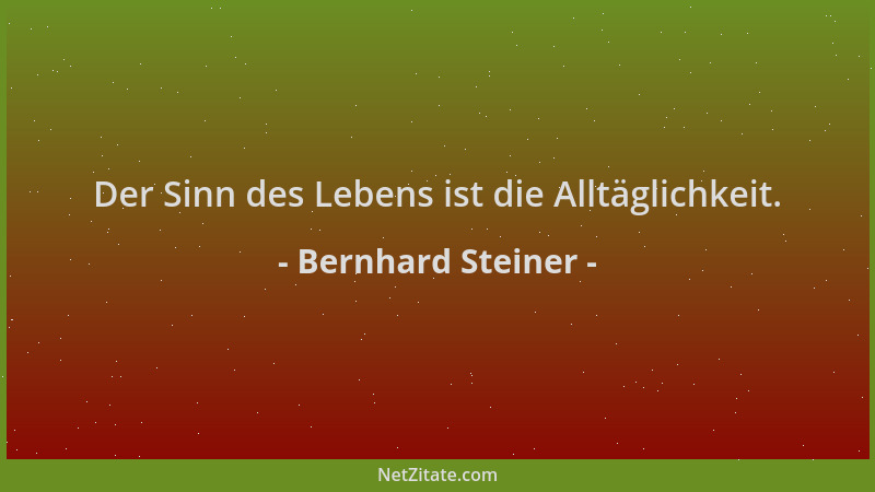 Bernhard Steiner - Der Sinn des Lebens ist die Alltäglichkeit....
