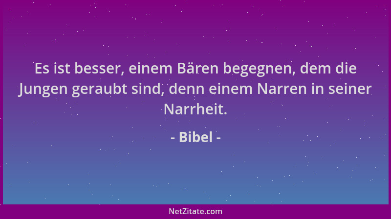 Bibel - Es ist besser, einem Bären begegnen, dem die Jungen geraubt sind, denn einem Narren in seiner Narrheit....