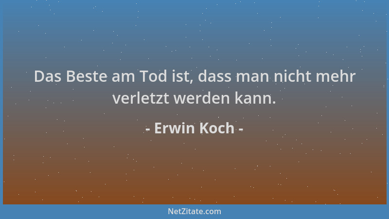 Erwin Koch - Das Beste am Tod ist, dass man nicht mehr verletzt werden kann....