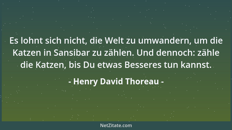 Henry David Thoreau - Es lohnt sich nicht, die Welt zu umwandern, um die Katzen in Sansibar zu zählen. Und dennoch: zähle d...