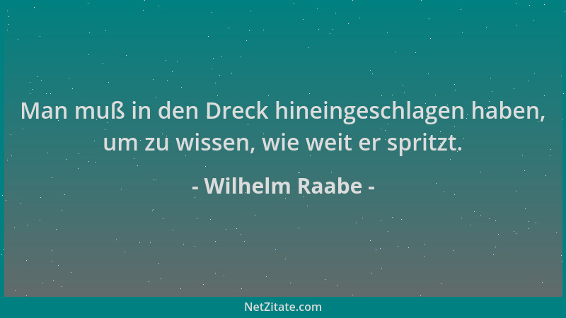 Wilhelm Raabe - Man muß in den Dreck hineingeschlagen haben, um zu wissen, wie weit er spritzt....