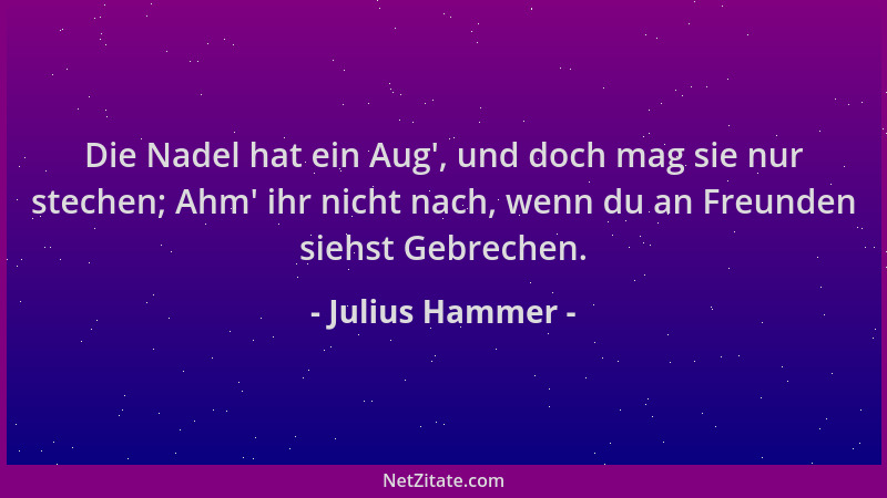 Julius Hammer - Die Nadel hat ein Aug ', und doch mag sie nur stechen; Ahm ' ihr nicht nach, wenn du an Freunden siehst Gebre...