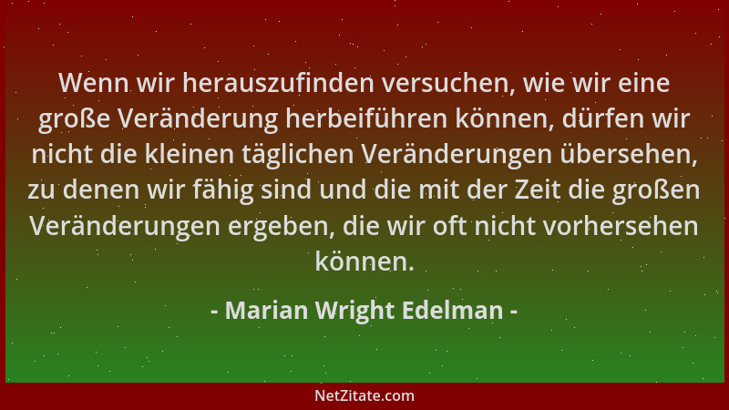 Marian Wright Edelman - Wenn wir herauszufinden versuchen, wie wir eine große Veränderung herbeiführen können, dürfen wir n...