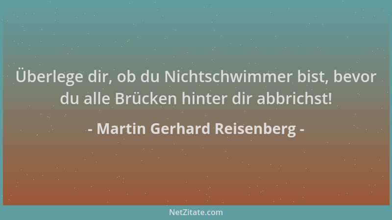 Martin Gerhard Reisenberg - Überlege dir, ob du Nichtschwimmer bist, bevor du alle Brücken hinter dir abbrichst!...