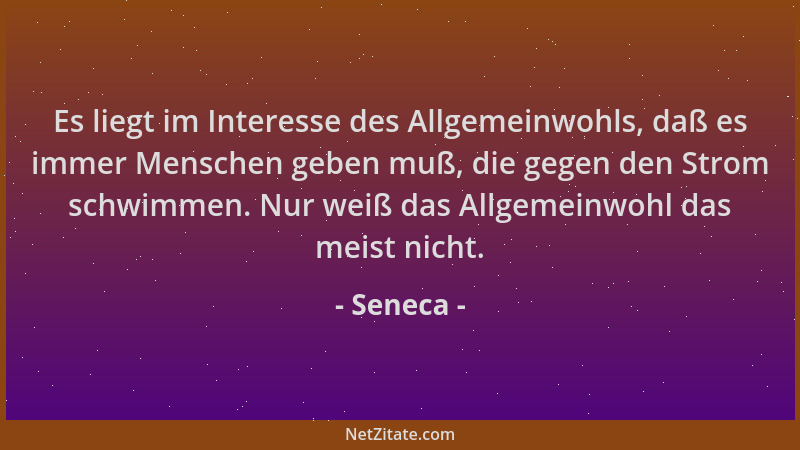 Seneca - Es liegt im Interesse des Allgemeinwohls, daß es immer Menschen geben muß, die gegen den Strom schwimmen. Nur weiß...
