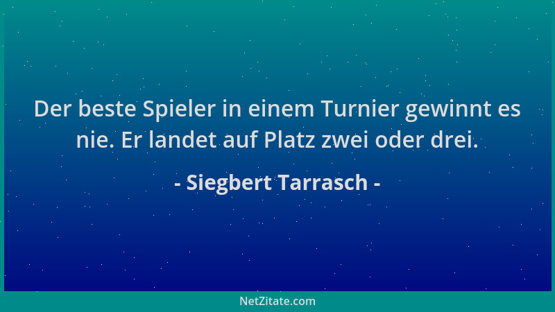 Siegbert Tarrasch - Der beste Spieler in einem Turnier gewinnt es nie. Er landet auf Platz zwei oder drei....