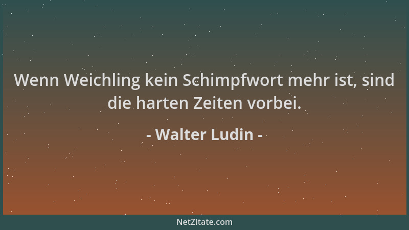 Walter Ludin - Wenn Weichling kein Schimpfwort mehr ist, sind die harten Zeiten vorbei....