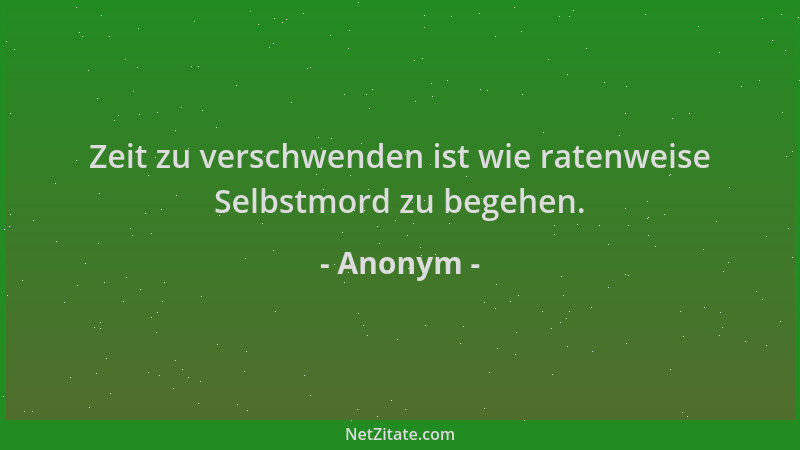 Anonym - Zeit zu verschwenden ist wie ratenweise Selbstmord zu begehen....