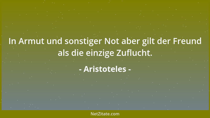 Aristoteles - In Armut und sonstiger Not aber gilt der Freund als die einzige Zuflucht....
