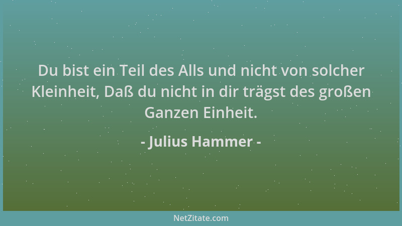 Julius Hammer - Du bist ein Teil des Alls und nicht von solcher Kleinheit, Daß du nicht in dir trägst des großen Ganzen Ein...