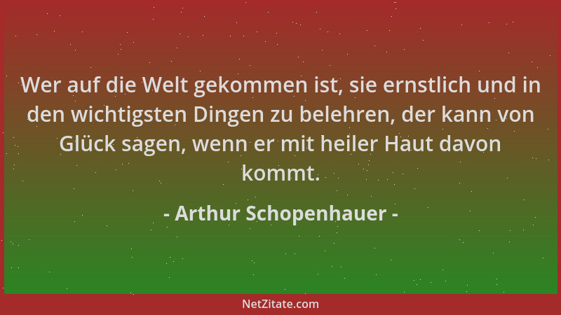 Arthur Schopenhauer - Wer auf die Welt gekommen ist, sie ernstlich und in den wichtigsten Dingen zu belehren, der kann von...