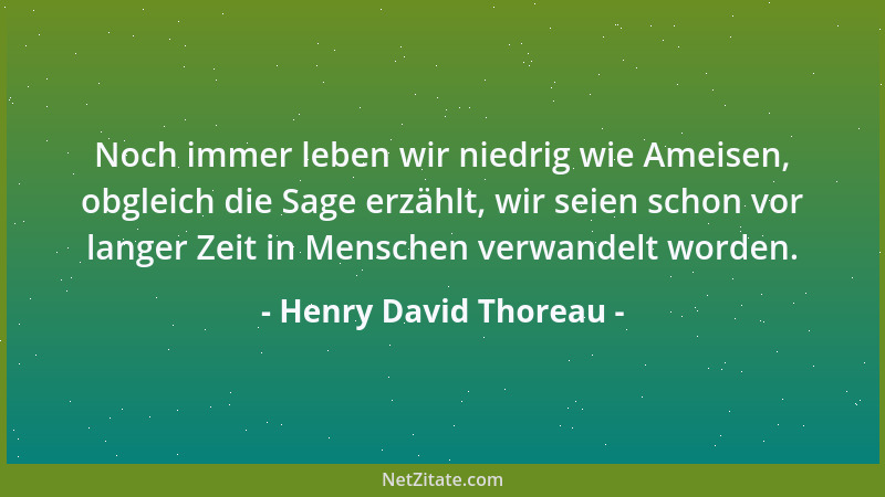 Henry David Thoreau - Noch immer leben wir niedrig wie Ameisen, obgleich die Sage erzählt, wir seien schon vor langer Zeit...