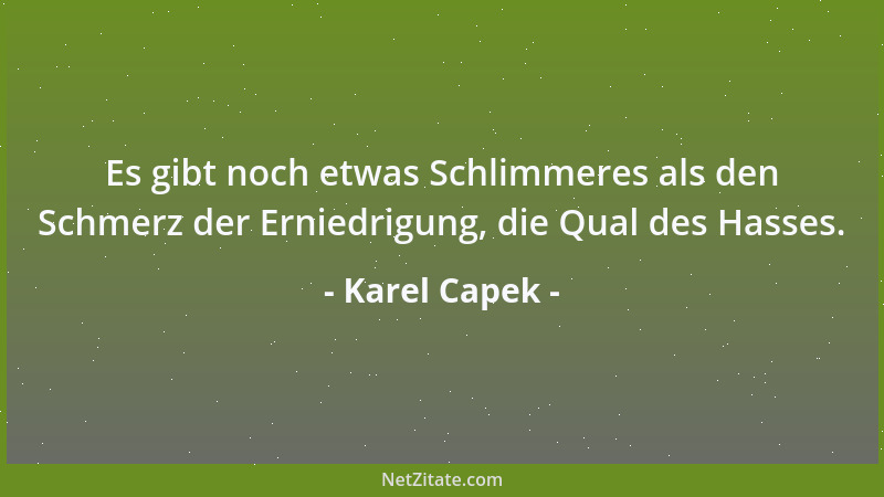 Karel Capek - Es gibt noch etwas Schlimmeres als den Schmerz der Erniedrigung, die Qual des Hasses....