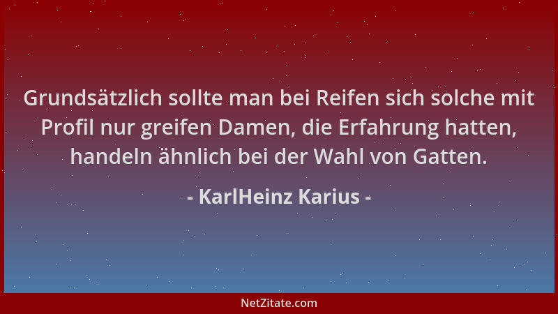KarlHeinz Karius - Grundsätzlich sollte man bei Reifen sich solche mit Profil nur greifen Damen, die Erfahrung hatten, hand...
