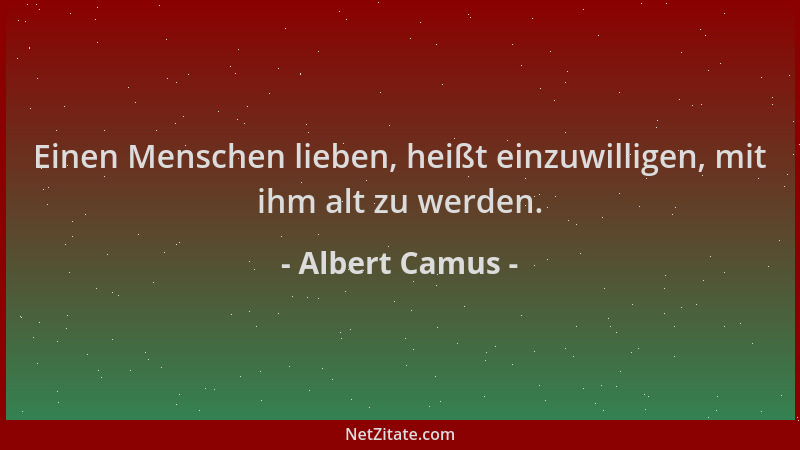 Albert Camus - Einen Menschen lieben, heißt einzuwilligen, mit ihm alt zu werden....