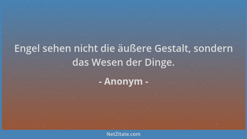 Anonym - Engel sehen nicht die äußere Gestalt, sondern das Wesen der Dinge....