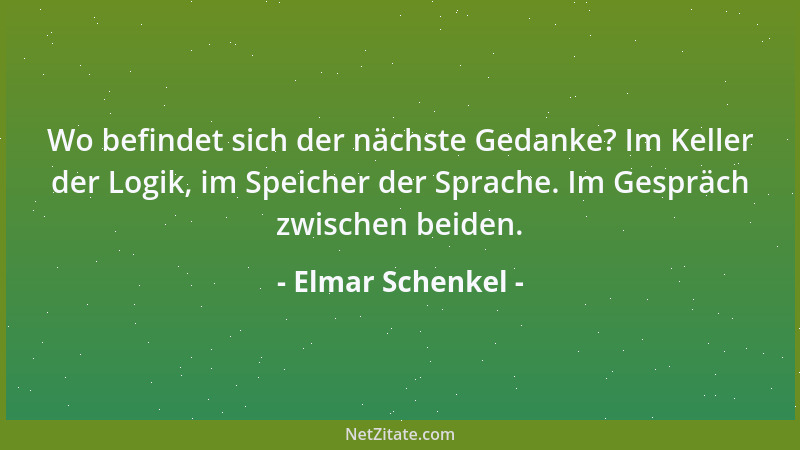 Elmar Schenkel - Wo befindet sich der nächste Gedanke? Im Keller der Logik, im Speicher der Sprache. Im Gespräch zwischen b...