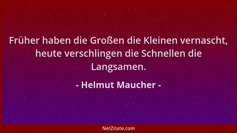 Helmut Maucher - Früher haben die Großen die Kleinen vernascht, heute verschlingen die Schnellen die Langsamen....