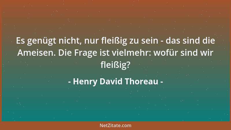 Henry David Thoreau - Es genügt nicht, nur fleißig zu sein - das sind die Ameisen. Die Frage ist vielmehr: wofür sind wir f...