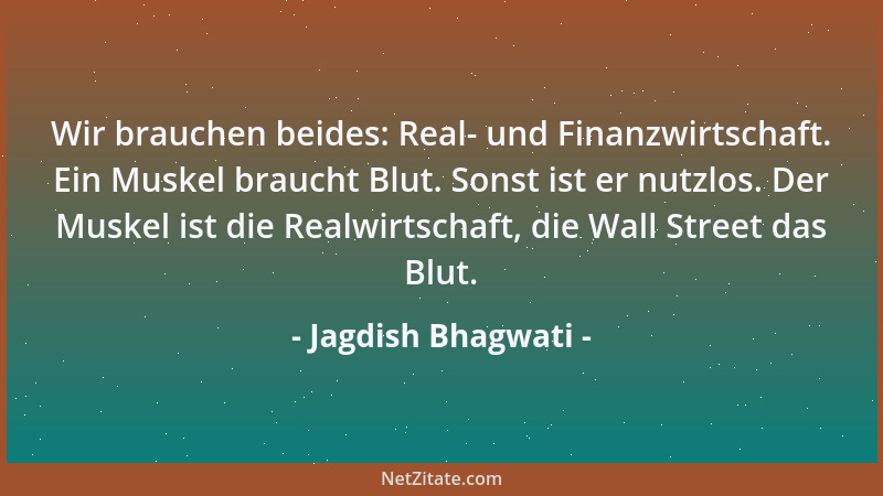 Jagdish Bhagwati - Wir brauchen beides: Real- und Finanzwirtschaft. Ein Muskel braucht Blut. Sonst ist er nutzlos. Der Musk...