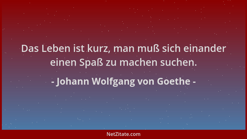 Johann Wolfgang von Goethe - Das Leben ist kurz, man muß sich einander einen Spaß zu machen suchen....