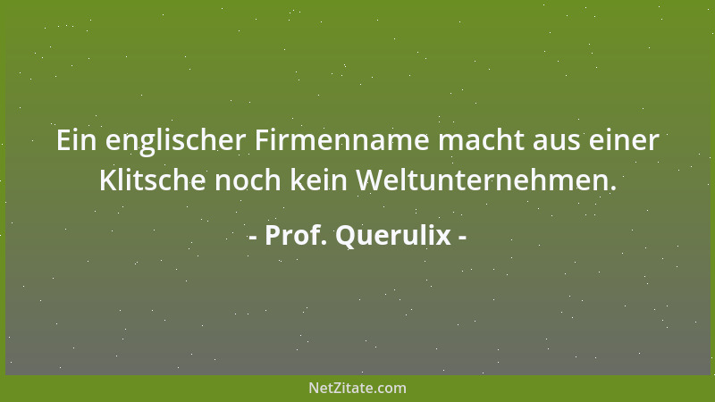 Prof. Querulix - Ein englischer Firmenname macht aus einer Klitsche noch kein Weltunternehmen....