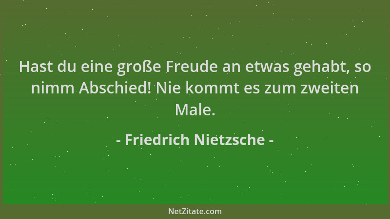 Friedrich Nietzsche - Hast du eine große Freude an etwas gehabt, so nimm Abschied! Nie kommt es zum zweiten Male....