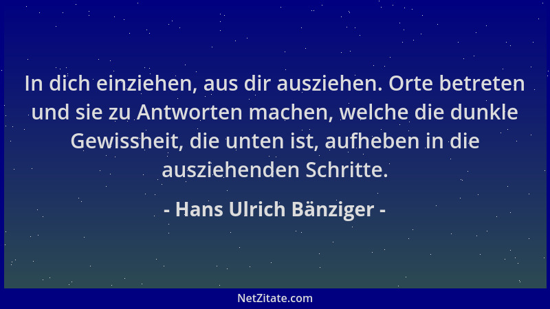 Hans Ulrich Bänziger - In dich einziehen, aus dir ausziehen. Orte betreten und sie zu Antworten machen, welche die dunkle G...