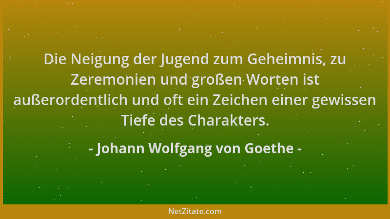 Johann Wolfgang von Goethe - Die Neigung der Jugend zum Geheimnis, zu Zeremonien und großen Worten ist außerordentlich und...