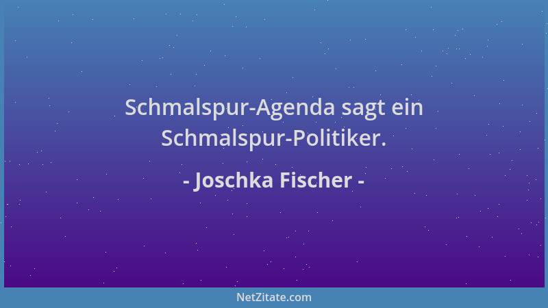 Joschka Fischer - Schmalspur-Agenda sagt ein Schmalspur-Politiker....