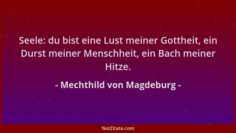 Mechthild von Magdeburg - Seele: du bist eine Lust meiner Gottheit, ein Durst meiner Menschheit, ein Bach meiner Hitze....