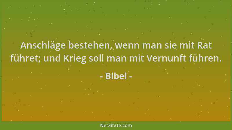 Bibel - Anschläge bestehen, wenn man sie mit Rat führet; und Krieg soll man mit Vernunft führen....
