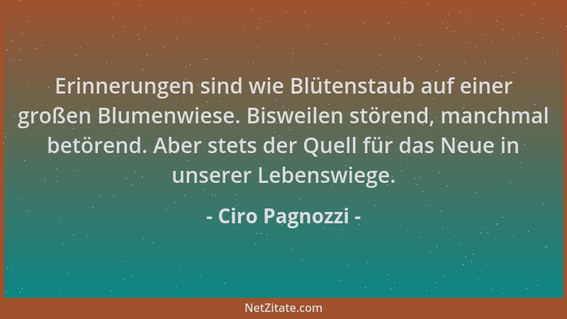 Ciro Pagnozzi - Erinnerungen sind wie Blütenstaub auf einer großen Blumenwiese. Bisweilen störend, manchmal betörend. Aber...