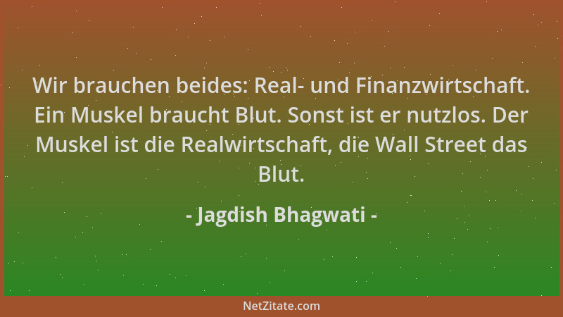 Jagdish Bhagwati - Wir brauchen beides: Real- und Finanzwirtschaft. Ein Muskel braucht Blut. Sonst ist er nutzlos. Der Musk...