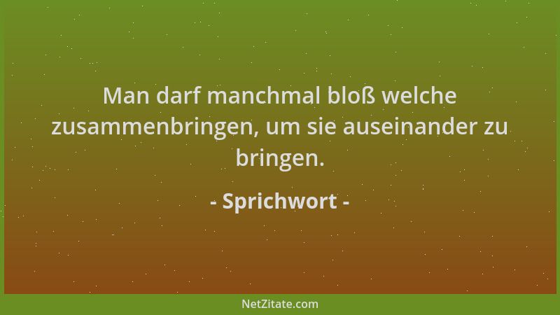 Sprichwort - Man darf manchmal bloß welche zusammenbringen, um sie auseinander zu bringen....