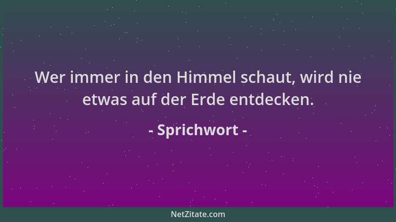 Sprichwort - Wer immer in den Himmel schaut, wird nie etwas auf der Erde entdecken....