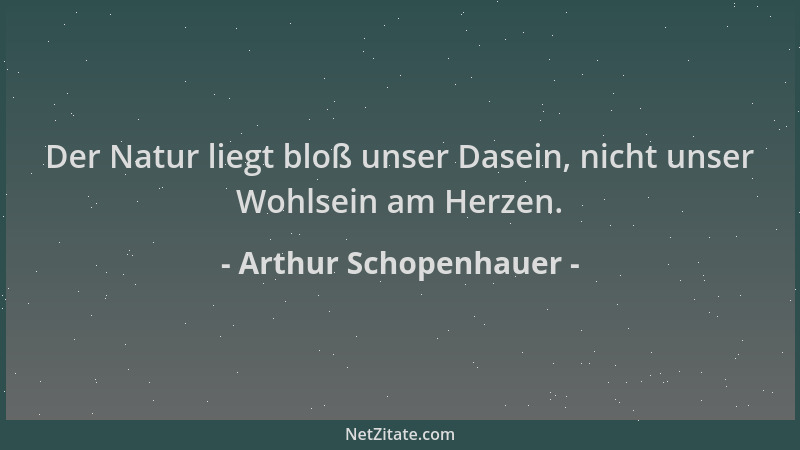 Arthur Schopenhauer - Der Natur liegt bloß unser Dasein, nicht unser Wohlsein am Herzen....