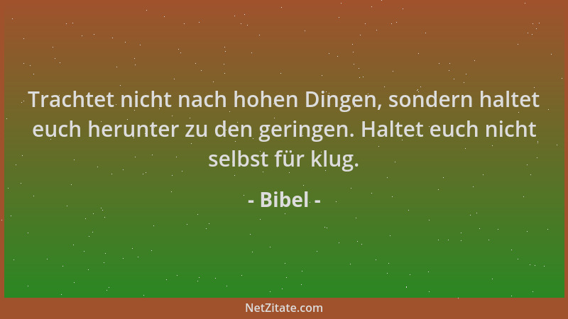 Bibel - Trachtet nicht nach hohen Dingen, sondern haltet euch herunter zu den geringen. Haltet euch nicht selbst für klug....