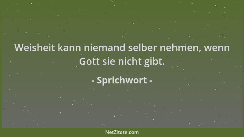 Sprichwort - Weisheit kann niemand selber nehmen, wenn Gott sie nicht gibt....