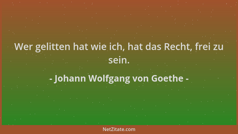 Johann Wolfgang von Goethe - Wer gelitten hat wie ich, hat das Recht, frei zu sein....