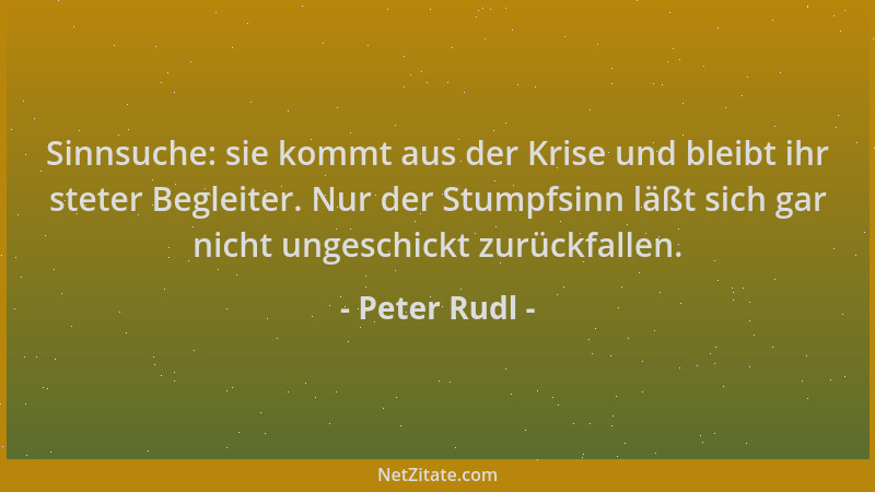 Peter Rudl - Sinnsuche: sie kommt aus der Krise und bleibt ihr steter Begleiter. Nur der Stumpfsinn läßt sich gar nicht ung...
