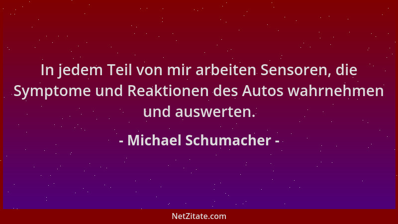 Michael Schumacher - In jedem Teil von mir arbeiten Sensoren, die Symptome und Reaktionen des Autos wahrnehmen und auswerte...