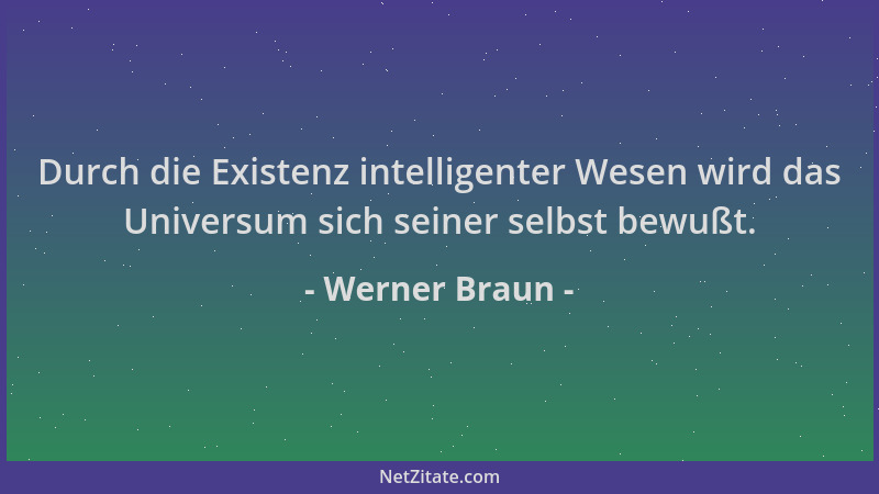 Werner Braun - Durch die Existenz intelligenter Wesen wird das Universum sich seiner selbst bewußt....