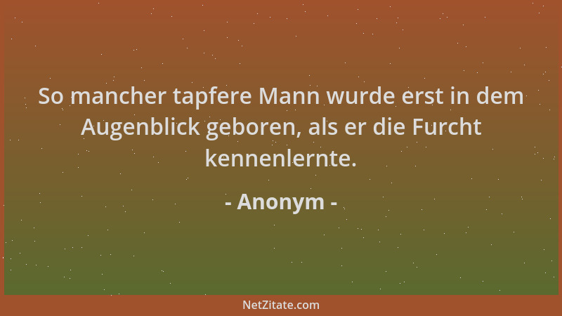 Anonym - So mancher tapfere Mann wurde erst in dem Augenblick geboren, als er die Furcht kennenlernte....
