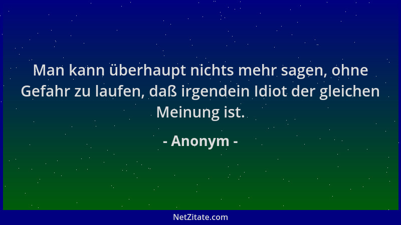 Anonym - Man kann überhaupt nichts mehr sagen, ohne Gefahr zu laufen, daß irgendein Idiot der gleichen Meinung ist....